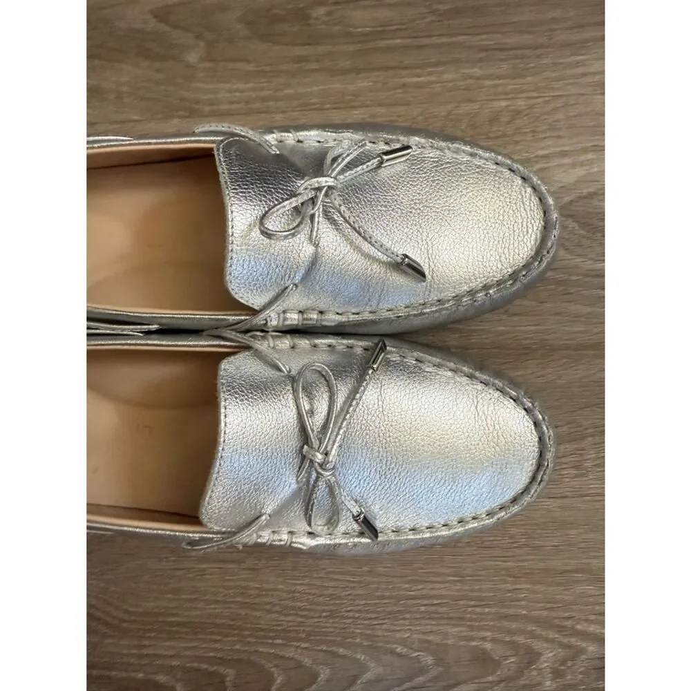 ARA Amarillo Leather Silver Moccasin Loafers Driving Shoe